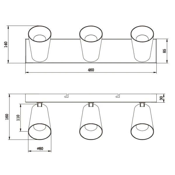 SPOT SOFFITTO/PARETE 3 LUCI METALLO BIANCO GU10 SILVANO