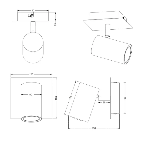 SPOT DA SOFFITTO/PARETE METALLO COFFEE/GRIGIO GU10 GRAFTON