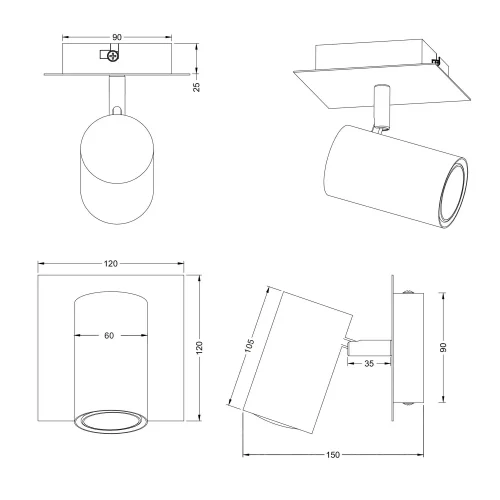 SPOT DA SOFFITTO/PARETE METALLO COFFEE/GRIGIO GU10 GRAFTON