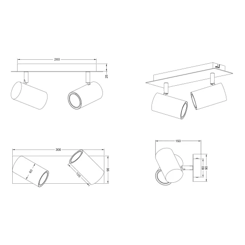 SPOT DA SOFFITTO/PARETE 2 LUCI IN METALLO COFFEE/GRIGIO GU10 GRAFTON