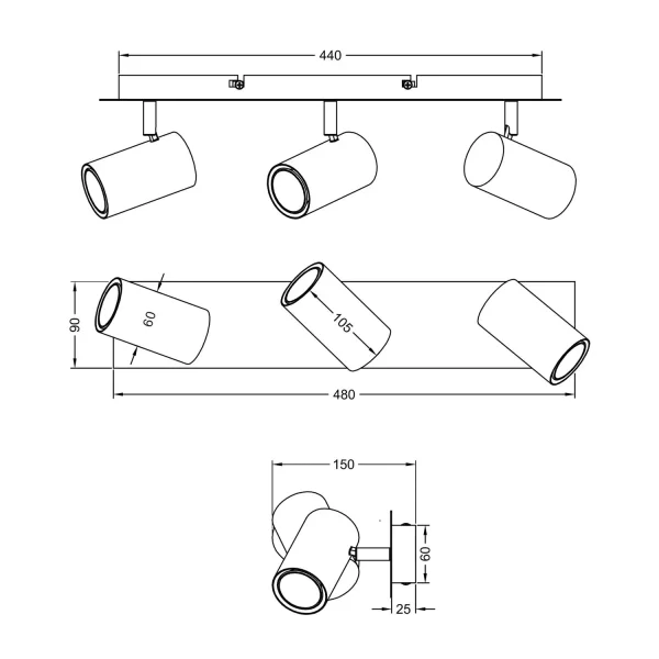 SPOT SOFFITTO/PARETE 3 LUCI IN METALLO COFFEE/GRIGIO GU10 GRAFTON