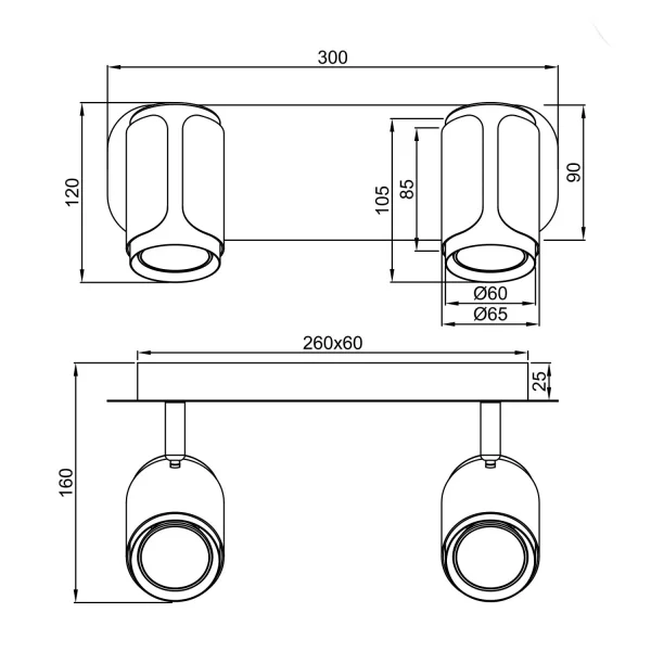 SPOT DA PARETE/PLAFONIERA 2 LUCI GU10 METALLO NICKEL OPACO GIADA