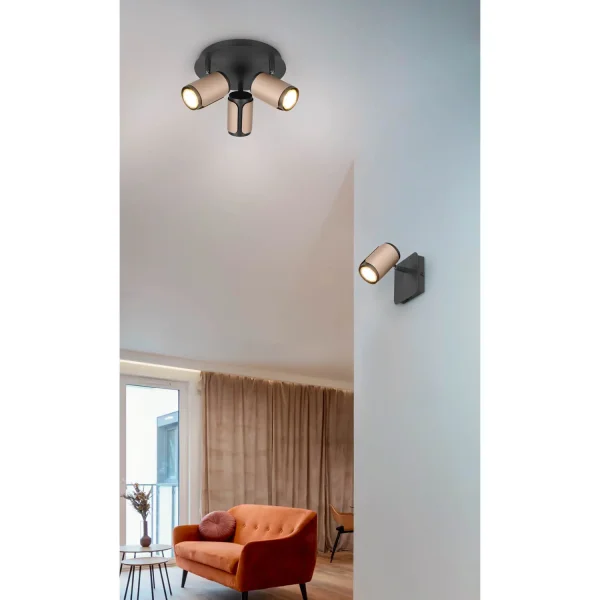 SPOT DA PAREDE/SOFFITTO 3 LUCI GU10 METALLO COFFEE GIADA