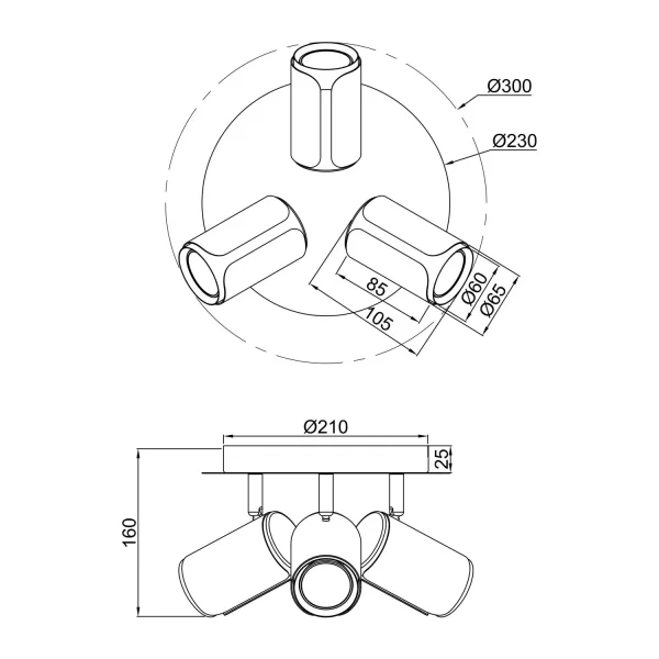 SPOT DA PAREDE/SOFFITTO 3 LUCI GU10 METALLO COFFEE GIADA
