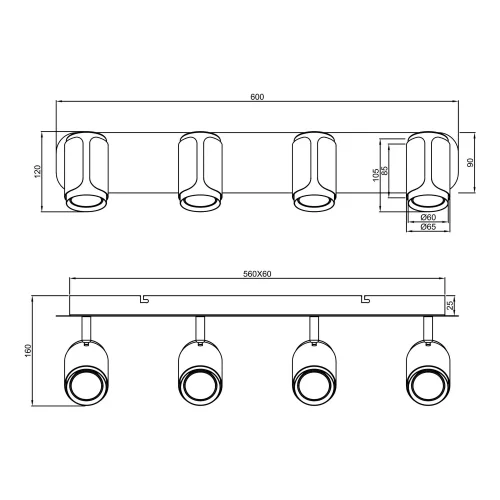 SPOT DA PARETE/SOFFITTO 4 LUCI GU10 METALLO NICKEL OPACO GIADA