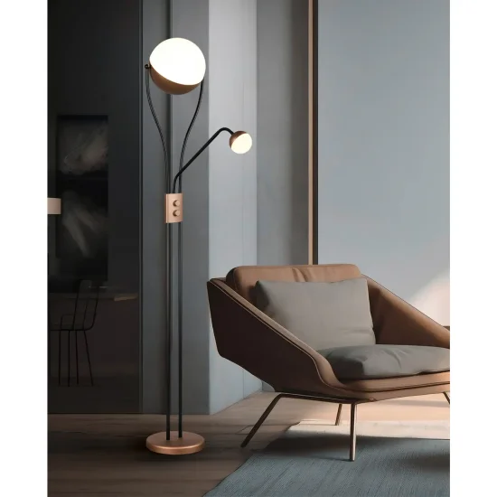 LAMPADA DA TERRA LED 18W+3,8W 3000K METALLO COFFEE CASCATA 2