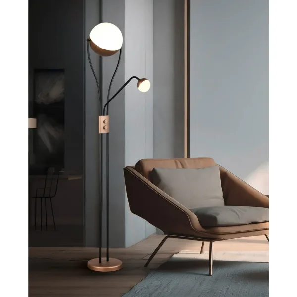 LAMPADA DA TERRA LED 18W+3,8W 3000K METALLO COFFEE CASCATA LAMPADA DA TERRA LED 18W+3,8W 3000K METALLO COFFEE CASCATA