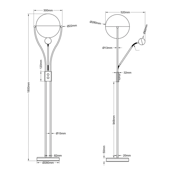 LAMPADA DA TERRA LED 18W+3,8W 3000K METALLO COFFEE CASCATA LAMPADA DA TERRA LED 18W+3,8W 3000K METALLO COFFEE CASCATA