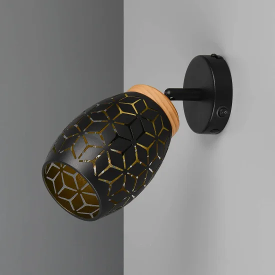 APPLIQUE DA PARETE 1 LUCE METALLO NERO E14 BIRKITA 2