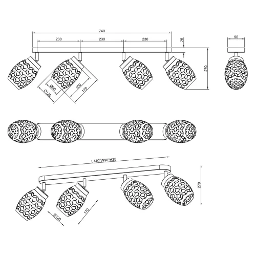 SPOT 4 LUCI DA SOFFITTO METALLO COFFEE E14 BIRKITA