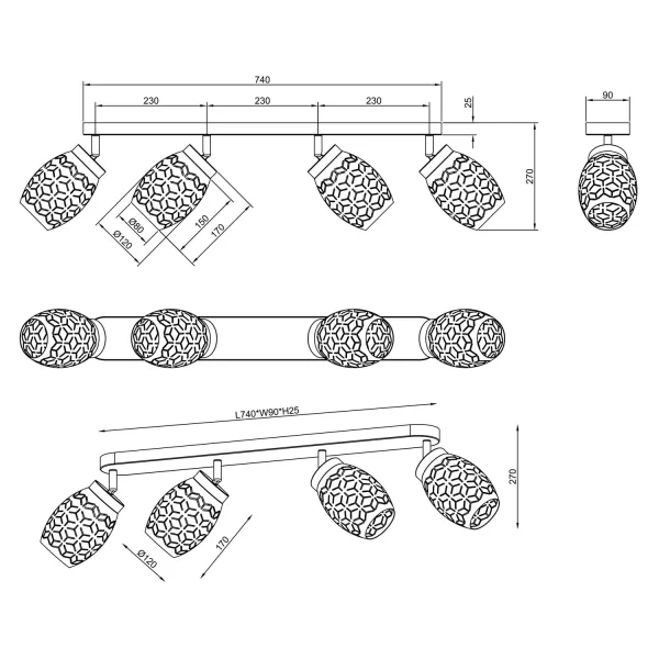 SPOT 4 LUCI DA SOFFITTO METALLO NERO E14 BIRKITA SPOT 4 LUCI DA SOFFITTO METALLO NERO E14 BIRKITA