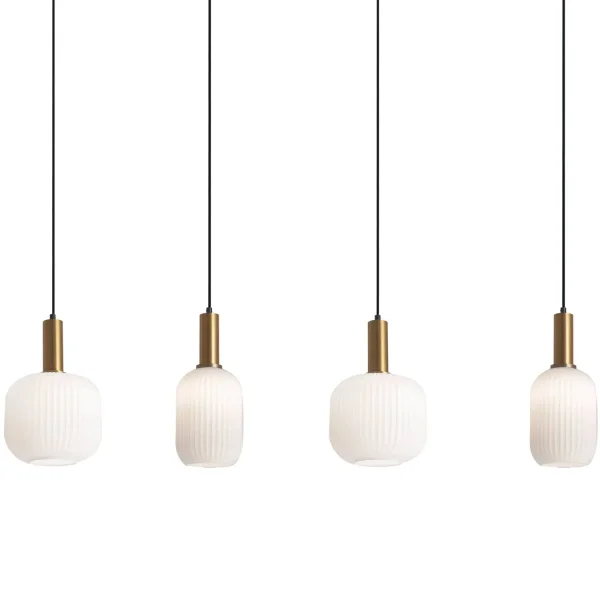 LAMPADA A SOSPENSIONE 4 LUCI TULIPANI BIANCO OPAL E27 SHELBY