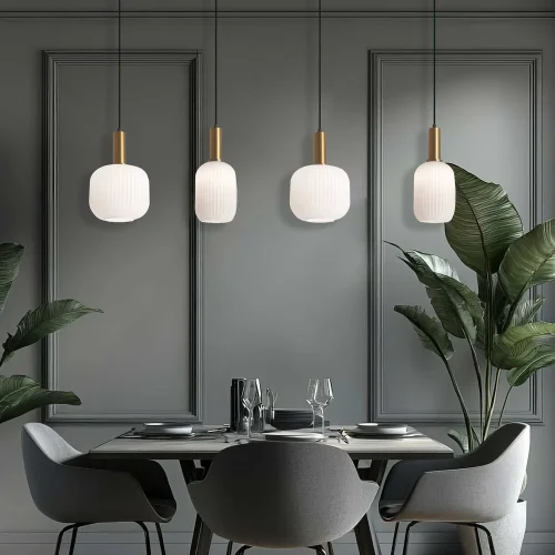 LAMPADA A SOSPENSIONE 4 LUCI TULIPANI BIANCO OPAL E27 SHELBY