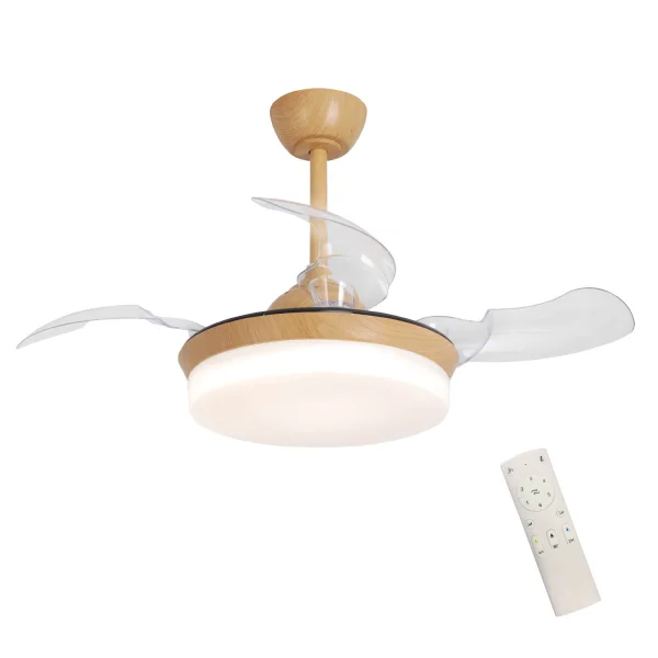 VENTILATORE DA SOFFITTO LED 24W REGOLABILE COLORE LEGNO 4 PALE PLEGHEVOLI GERALDTON VENTILATORE DA SOFFITTO LED 24W REGOLABILE COLORE LEGNO 4 PALE PLEGHEVOLI GERALDTON