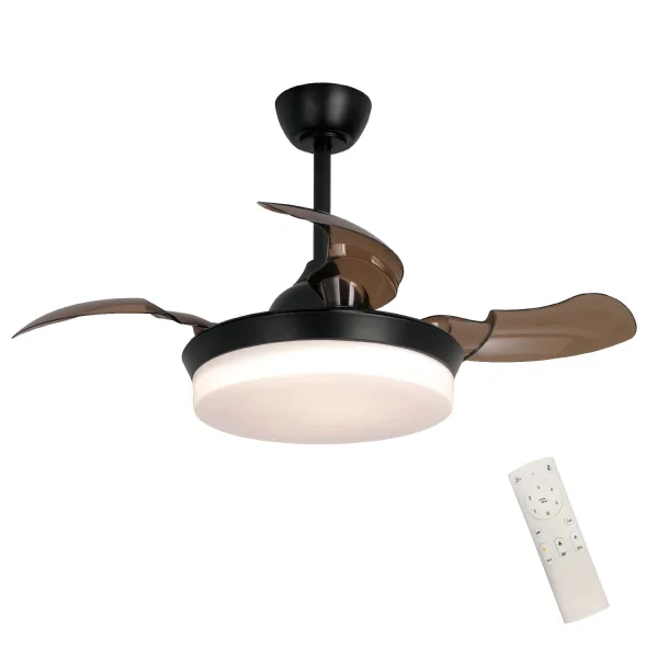 VENTILATORE DA SOFFITTO LED 24W REGOLABILE NERO CON 4 PALE PIEGHEVOLI GERALDTON
