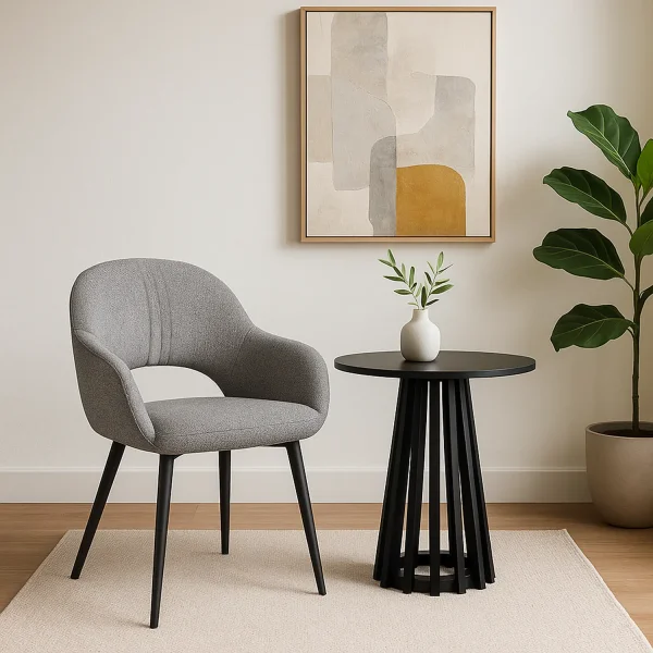 SEDIA IMBOTTITA GRIGIA GAMBE NERE ROWAN