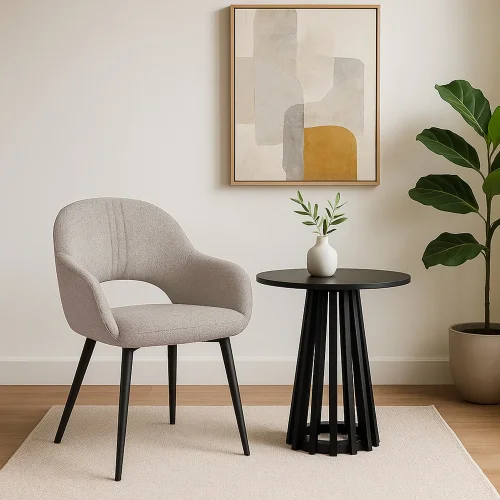 SEDIA IMBOTTITA BEIGE GAMBE NERE ROWAN