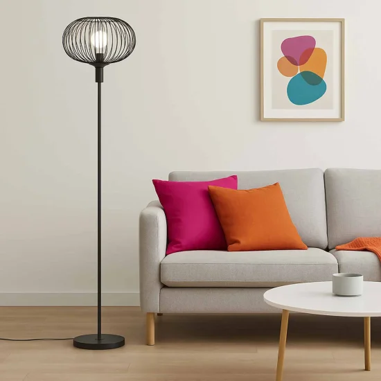 LAMPADA DA TERRA 160CM ACCIAIO VERNICIATO NERO E27 ARVEN