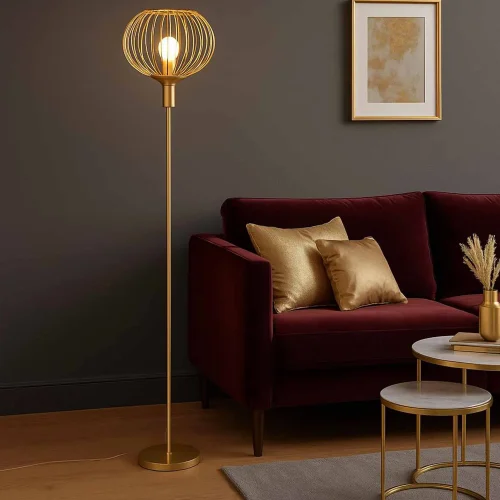 LAMPADA DA TERRA 160 CM ACCIAIO VERNICIATO ORO E27 ARVEN