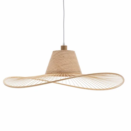 LAMPADA A SOSPENSIONE IN LEGNO E FIBRE NATURALI Ø80CM E27 SOLMAR 2