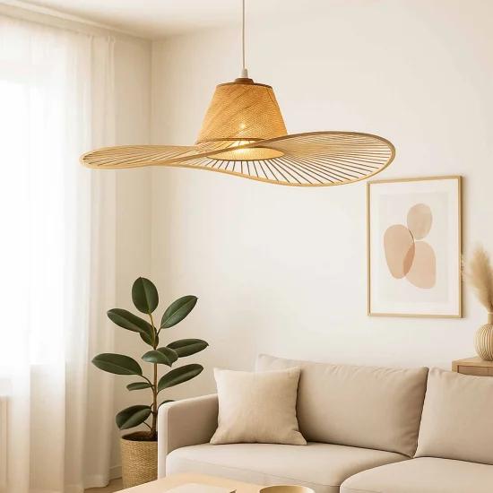 LAMPADA A SOSPENSIONE IN LEGNO E FIBRE NATURALI Ø80CM E27 SOLMAR