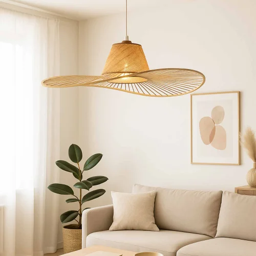 LAMPADA A SOSPENSIONE IN LEGNO E FIBRE NATURALI Ø80CM E27 SOLMAR