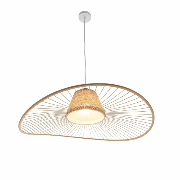 LAMPADA A SOSPENSIONE IN LEGNO E FIBRE NATURALI Ø60CM E27 TIKI