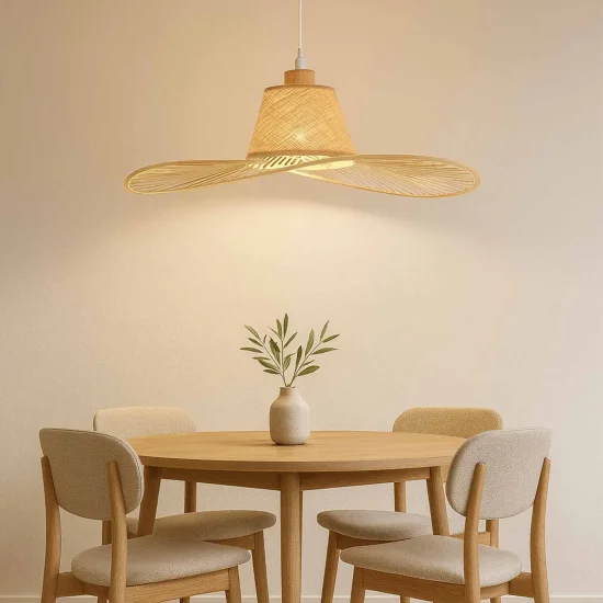 LAMPADA A SOSPENSIONE IN LEGNO E FIBRE NATURALI Ø60CM E27 TIKI