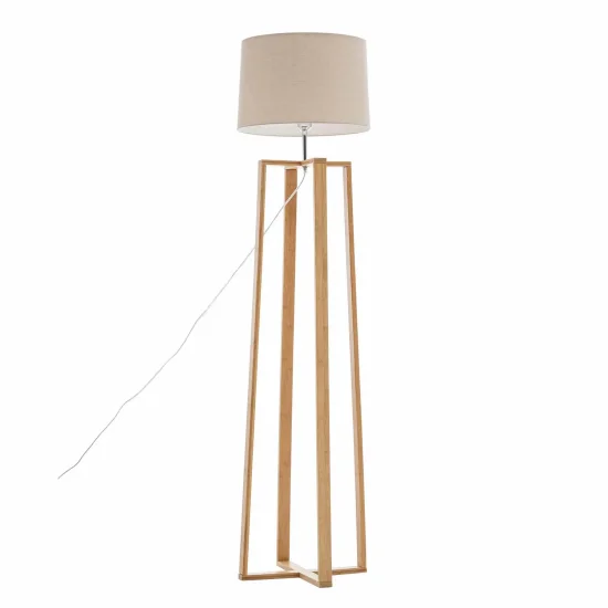LAMPADA DA TERRA IN LEGNO E TESSUTO Ø43CM E27 HAGEN 2