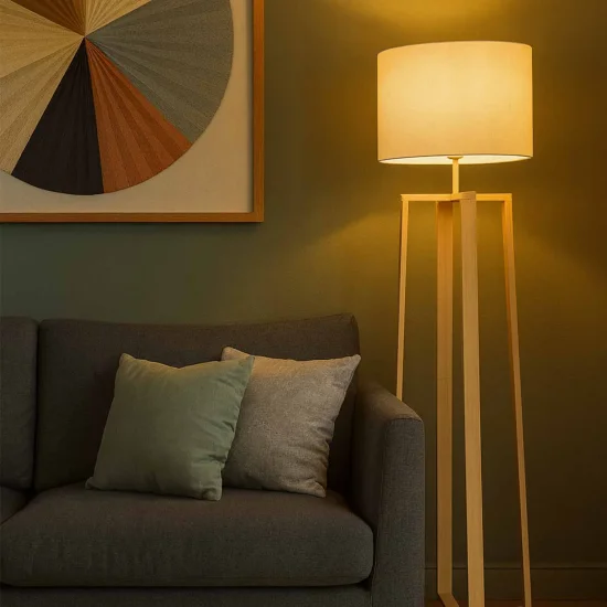 LAMPADA DA TERRA IN LEGNO E TESSUTO Ø43CM E27 HAGEN