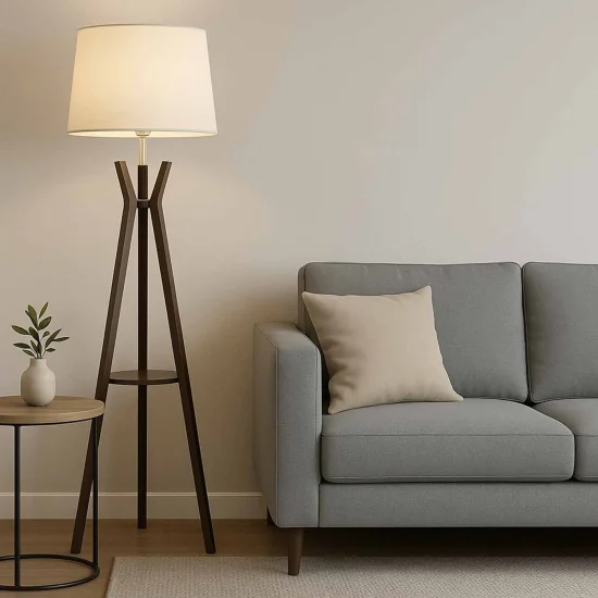 LAMPADA DA TERRA IN LEGNO DI MOGANO E TESSUTO Ø46CM E27 HAGEN