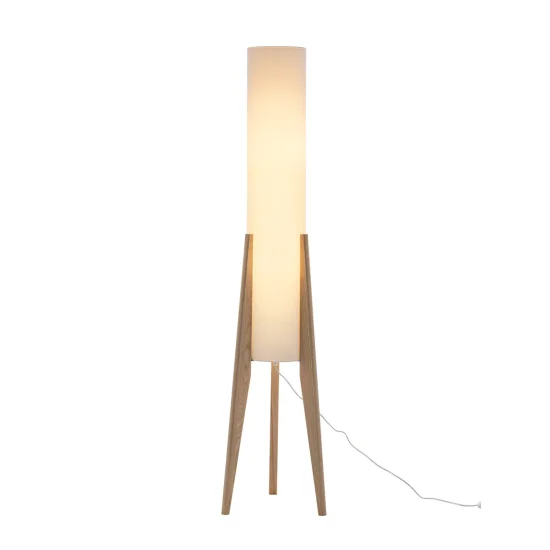 LAMPADA DA TERRA IN LEGNO E TESSUTO 2 LUCI E27 Ø36CM HAGEN 2