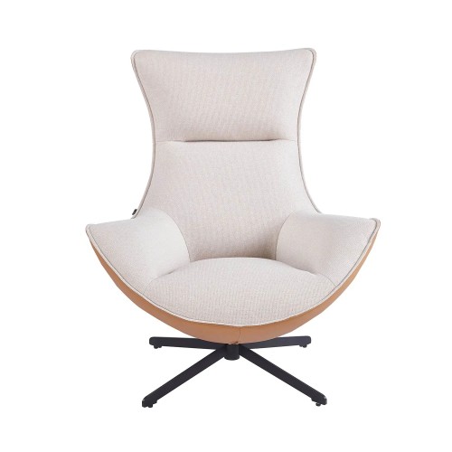 POLTRONA TAPPEZZATA TESSUTO SABBIA / PU MARRONE LOIRA