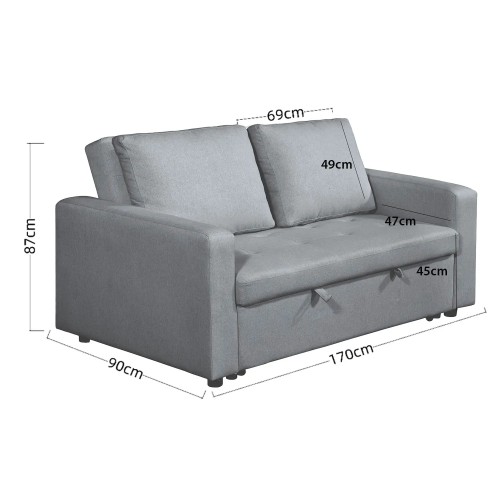 DIVANO LETTO IMBOTTITO GRIGIO TOKIO