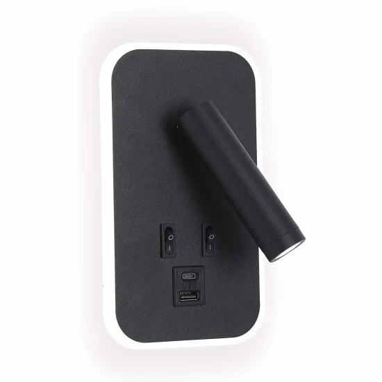 APPLIQUE DA PARETE LED 10W 3000–6000K USB NERO ORBIA 2