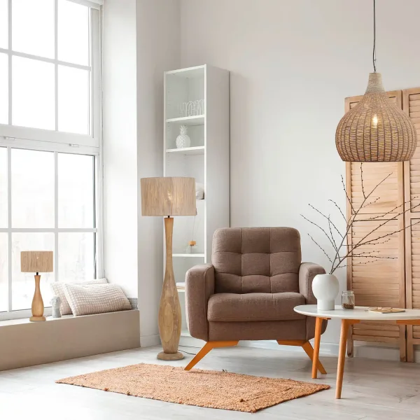 LAMPADA DA TERRA LEGNO NATURALE/JUTA E27 TAIS