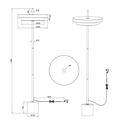 LAMPADA DA TERRA LED 21W REGOLABILE 2300-3000-4000K NERO ORO ELIX