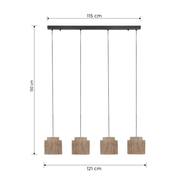 LAMPADA A SOSPENSIONE 4 LUCI JUTA NATURALE E27 LEIKO