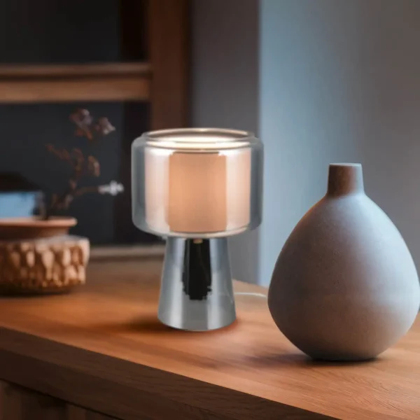 LAMPADA DA TAVOLO IN VETRO ACCIAIO CROMATO ISEN