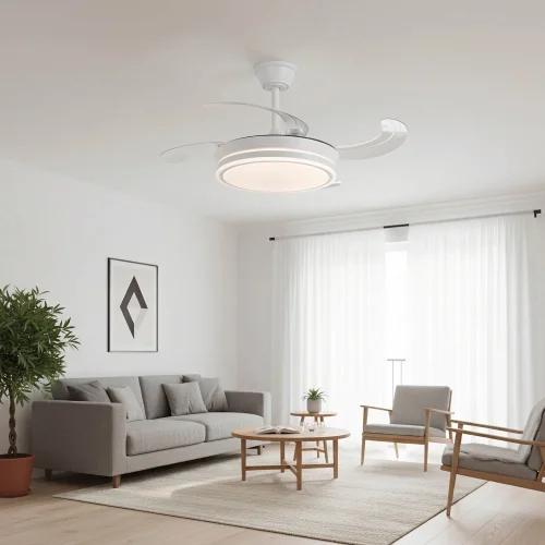 VENTILATORE DA SOFFITTO LED 40W REGOLABILE CON PALE RETRATTILI DARIEL