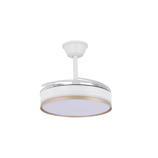 VENTILATORE DA SOFFITTO LED 40W REGOLABILE CON PALE RETRATTILI BIANCO/ORO AURELIO