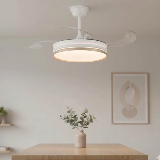 VENTILATORE DA SOFFITTO LED 40W REGOLABILE CON PALE RETRATTILI BIANCO/ORO AURELIO