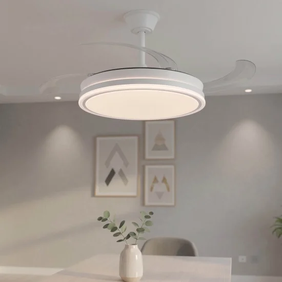 VENTILATORE DA SOFFITTO LED 55W REGOLABILE CON PALE RETRATTILI BIANCO DARIEL