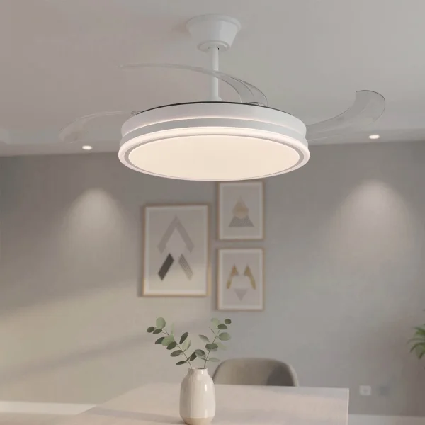 VENTILATORE DA SOFFITTO LED 55W REGOLABILE CON PALE RETRATTILI BIANCO DARIEL