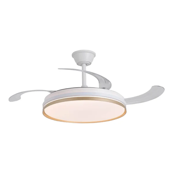 VENTILATORE DA SOFFITTO LED 55W REGOLABILE CON PALE RETRATTILI BIANCO/ORO AURELIO