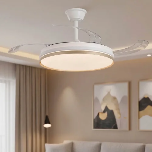 VENTILATORE DA SOFFITTO LED 55W REGOLABILE CON PALE RETRATTILI BIANCO/ORO AURELIO