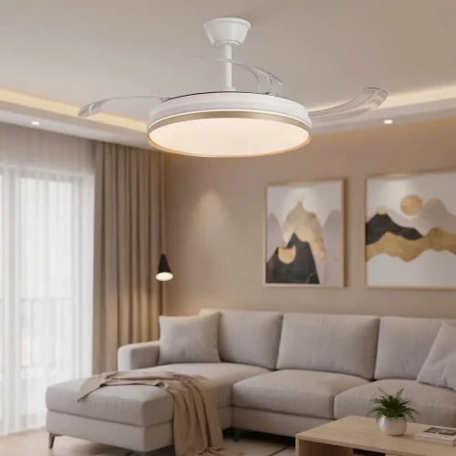 VENTILATORE DA SOFFITTO LED 55W REGOLABILE CON PALE RETRATTILI BIANCO/ORO AURELIO