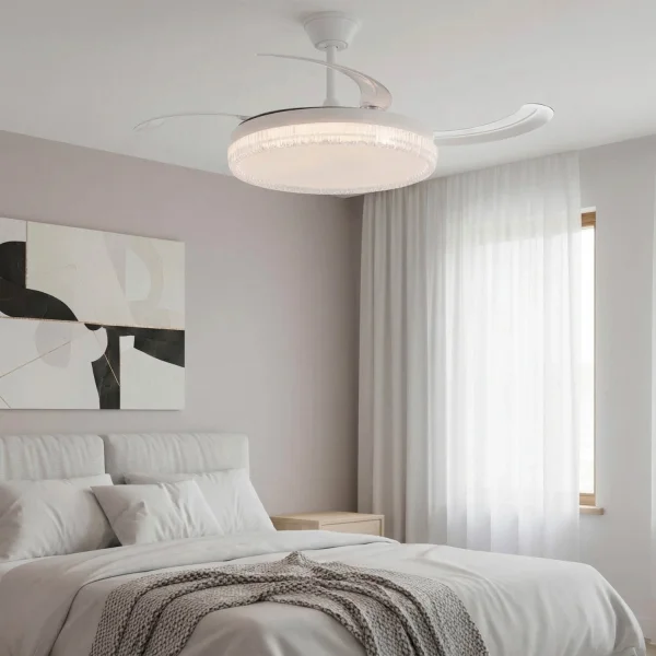 VENTILATORE DA SOFFITTO LED 55W REGOLABILE PALE RETRATTILI BIANCO NERIO