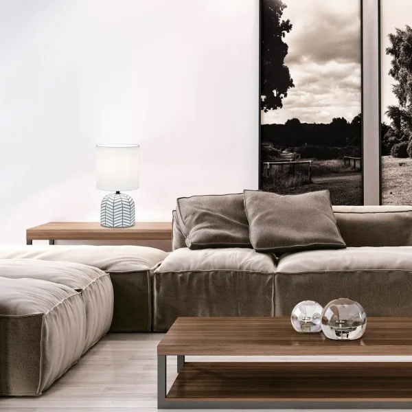 LAMPADA DA TAVOLO IN CERAMICA BIANCO/GRIGIO E14 ELTONIA