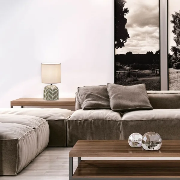 LAMPADA DA TAVOLO IN CERAMICA MARRONE/BIANCO E14 ELTONIA